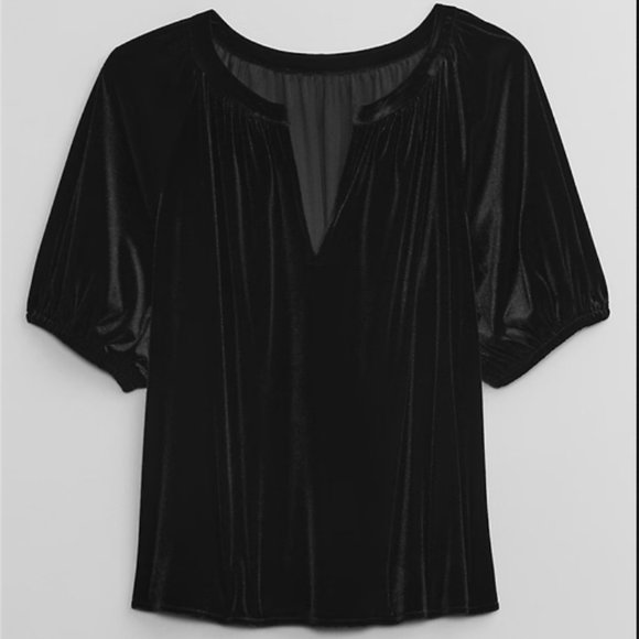 726. LARGE - GAP - Black Relaxed Velvet Splitneck Top NEW $50 msrp - Picture 1 of 4